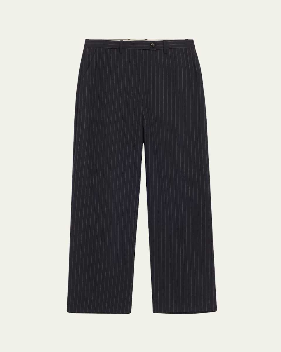 Pinstripe Straight Leg Wool Pants